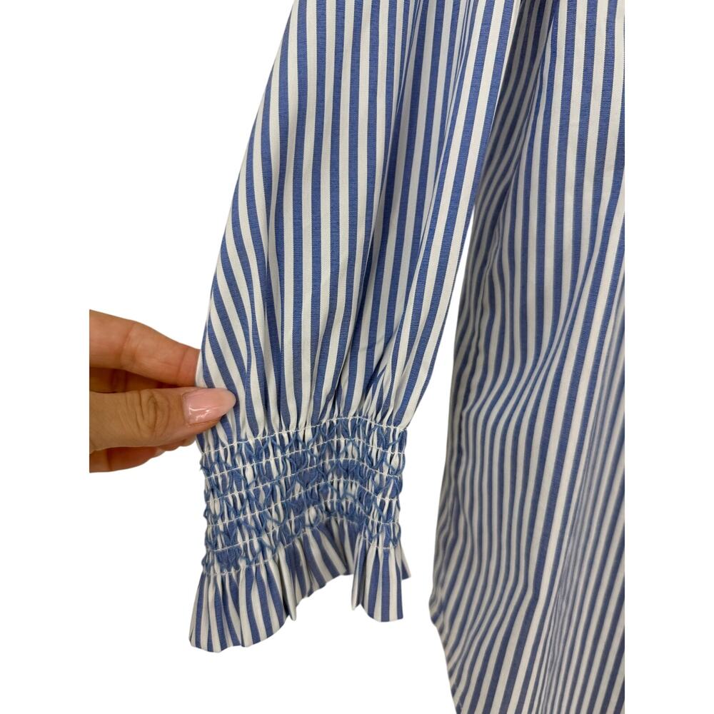 Tuckernuck Blue and White Pinstripe Ruffled Collar Button-Down Blouse - Picture 6 of 12